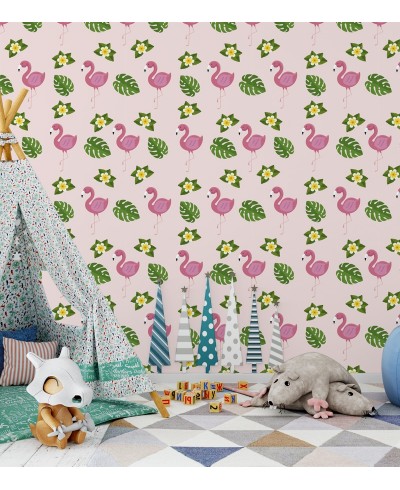 Papel de parede Flamingos e Folhas Papel de parede Flamingos e Folhas