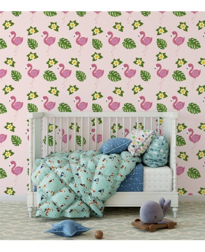 Papel de parede Flamingos e Folhas Papel de parede Flamingos e Folhas