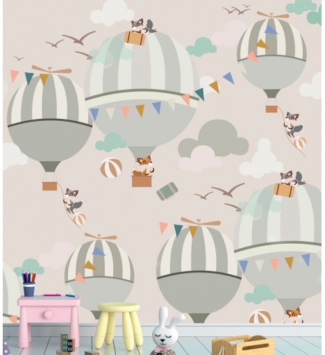 Painel Fotomural Infantil Balões e raposas