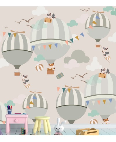 Painel Fotomural Infantil Balões e raposas