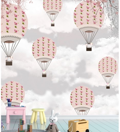 Painel Fotomural Paisagem Balões em tons de rosa