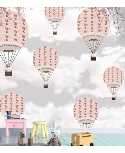 Painel Fotomural Paisagem Balões em tons de rosa