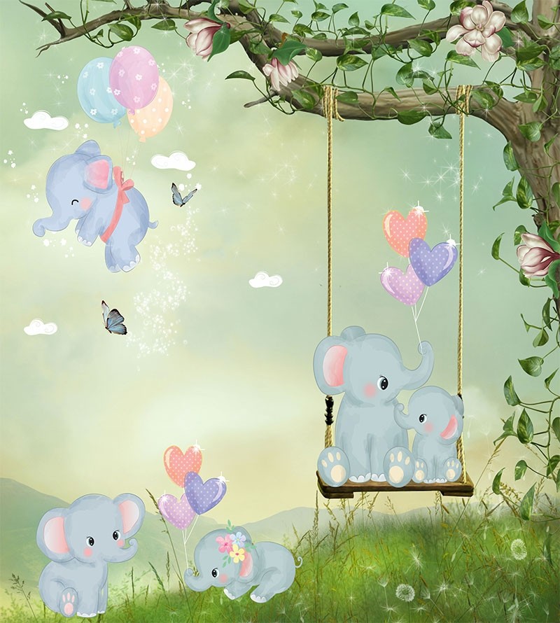 Painel Fotomural Paisagem Com Elefantinhos