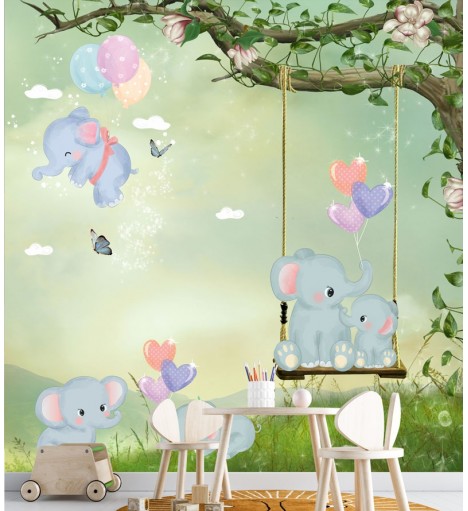 Painel Fotomural Paisagem Com Elefantinhos