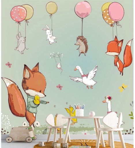 Painel Fotomural Infantil Animais em festas