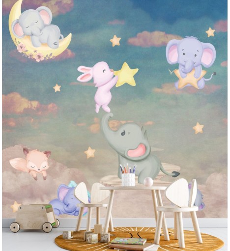 Painel Fotomural Infantil Animais no Céu