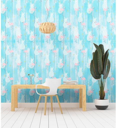 Papel de Parede Flamingos Abacaxi
