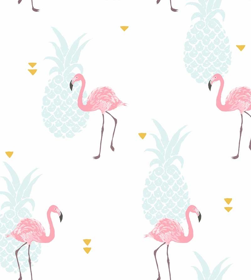 Papel de Parede Flamingos Abacaxi