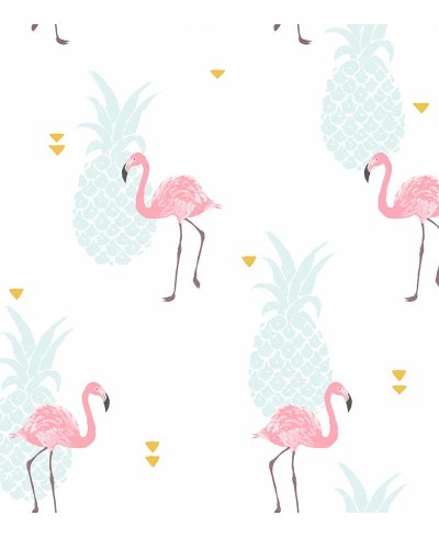 Papel de Parede Flamingos Abacaxi