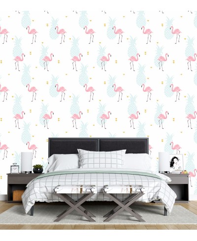 Papel de Parede Flamingos Abacaxi