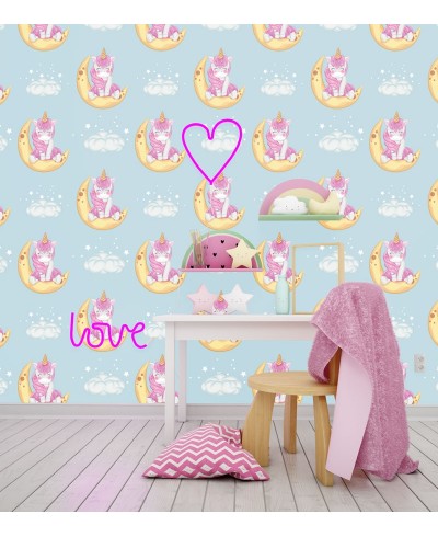 Papel de parede Infantil Unicórnio Lua Papel de parede Infantil Unicórnio Lua