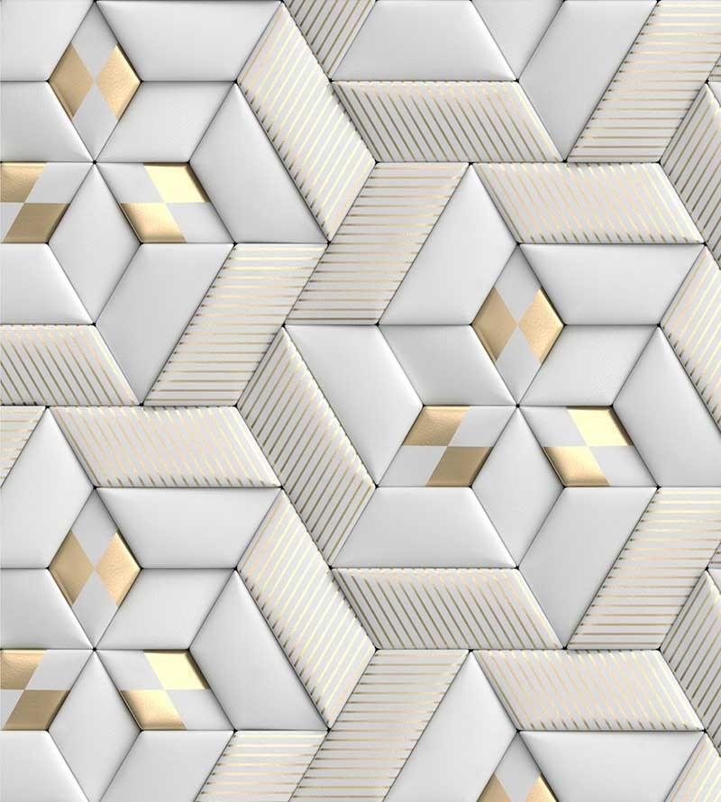 Papel de Parede 3D Formas em tons de amarelo e branco