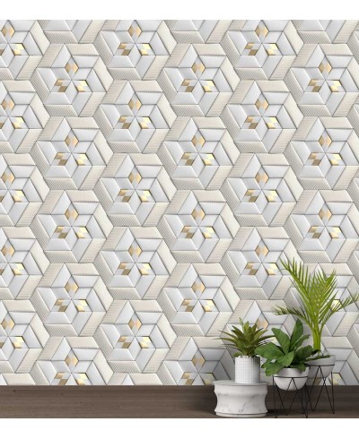 Papel de Parede 3D Formas em tons de amarelo e branco