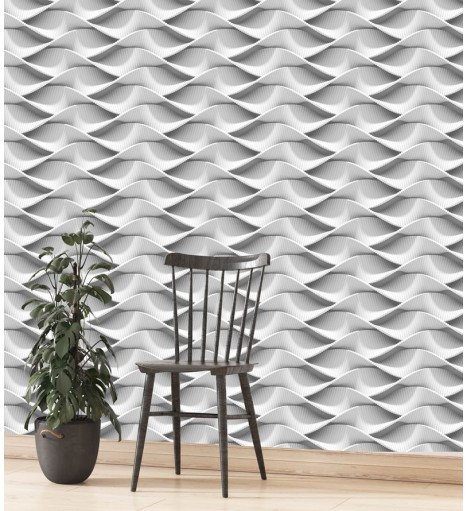 Papel de Parede 3D Ondas horizontais em tons de cinza e branco