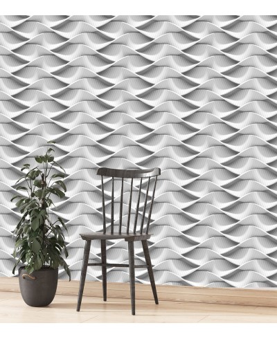 Papel de Parede 3D Ondas horizontais em tons de cinza e branco