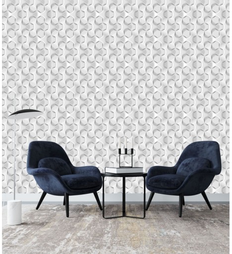 Papel de Parede 3D Ilusão em tons de cinza e branco