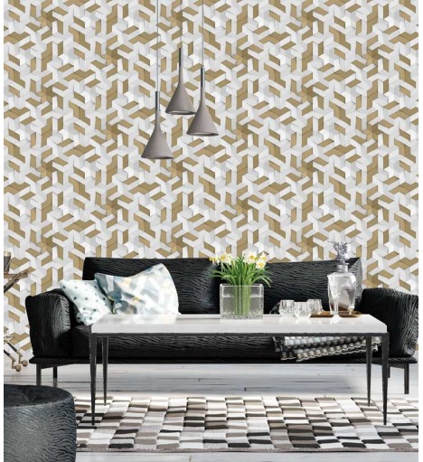 Papel de Parede 3D Ilusão em tons de branco e verde musgo