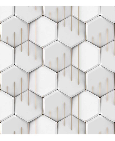 Papel de Parede 3D Hexágono Em tons de branco, cinza e amarelo Papel de Parede 3D Hexágono Em tons de branco, cinza e amarelo