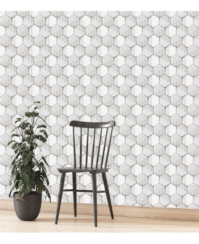 Papel de Parede 3D Hexágono Em tons de branco, cinza e amarelo Papel de Parede 3D Hexágono Em tons de branco, cinza e amarelo