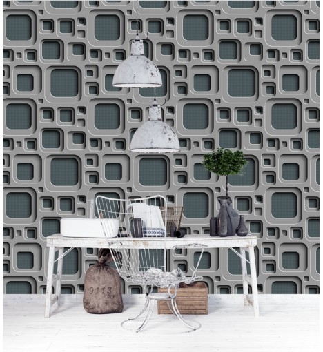 Papel de Parede 3D Quadrados Em tons de Preto e Cinza
