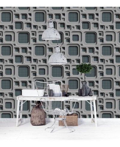 Papel de Parede 3D Quadrados Em tons de Preto e Cinza