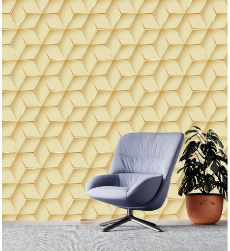 Papel de Parede 3D Hexágono Ouro
