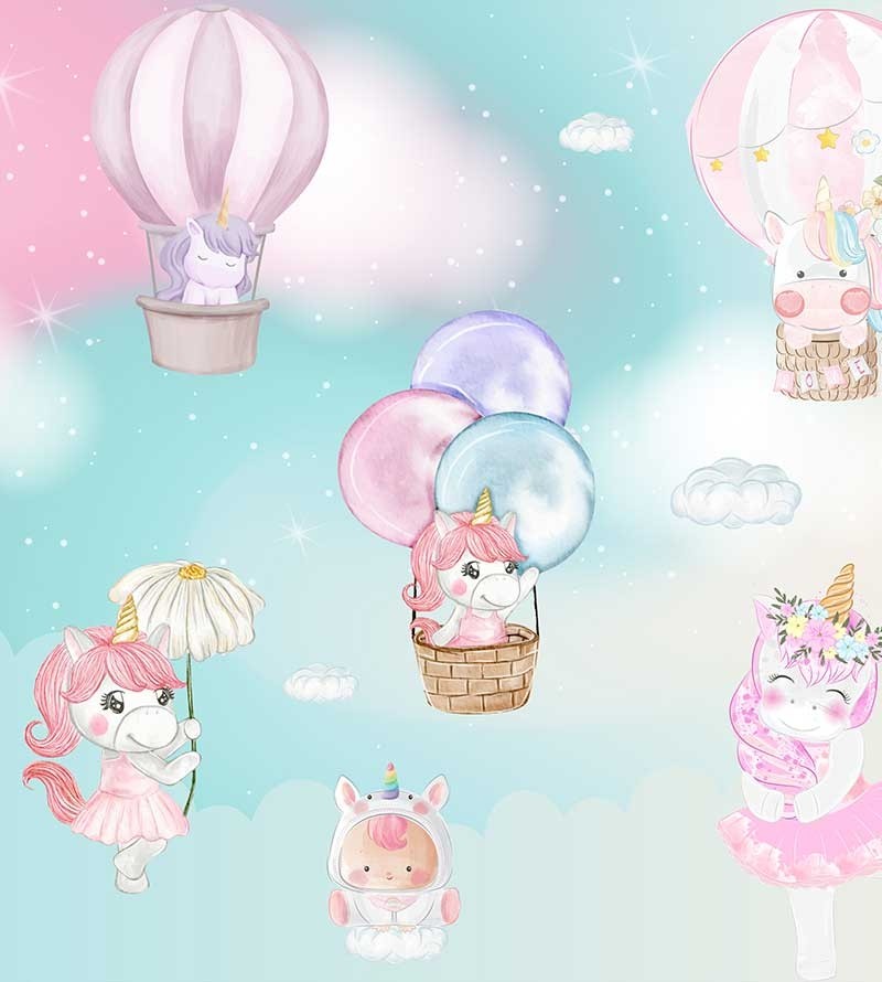 Painel Fotomural Unicórnios festa no céu