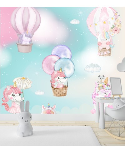 Painel Fotomural Unicórnios festa no céu