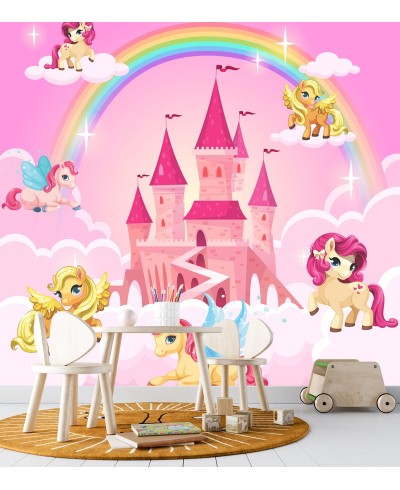 Painel Fotomural Unicórnios no castelo Painel Fotomural Unicórnios no castelo