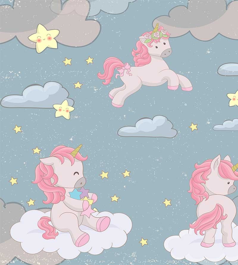 Painel Fotomural Unicórnios no céu