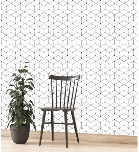 Papel de parede Geométrico Cubos P&B