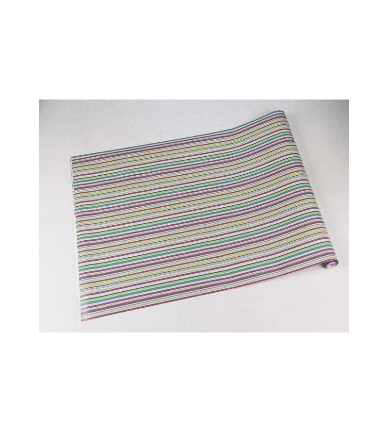 Papel de parede com listras em tons de verde, branco, cinza e roxo - Listrado 69