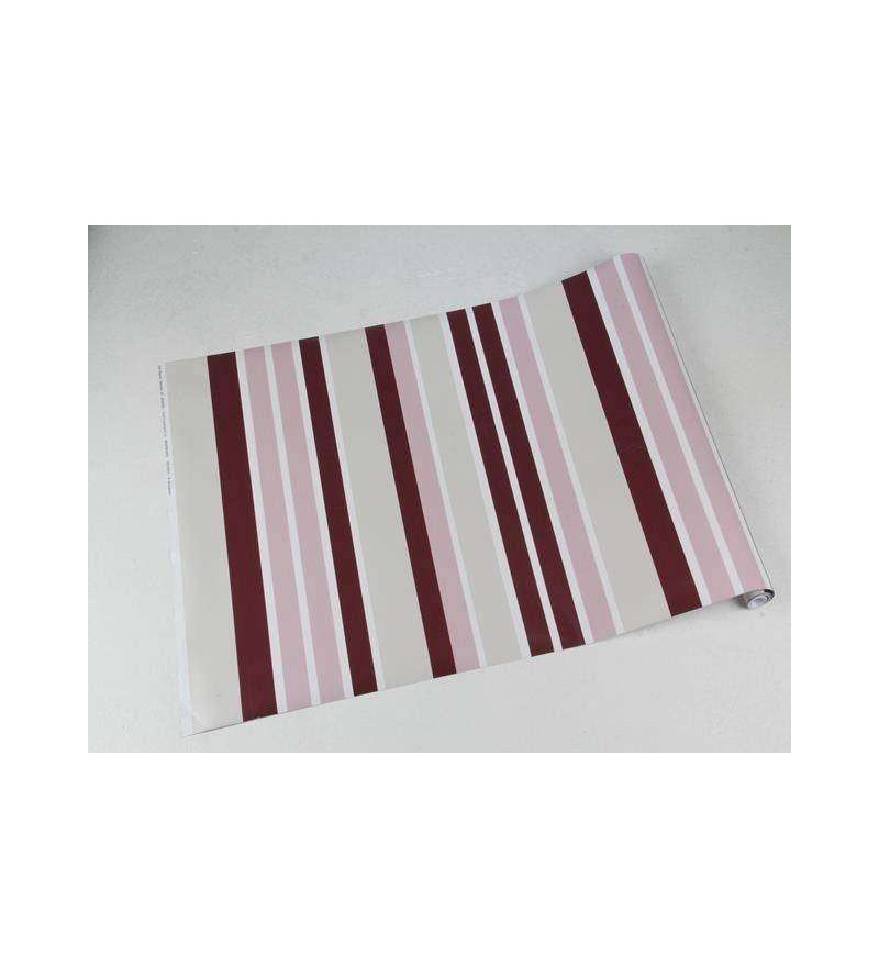 Papel de parede com listras em tons de bordo, rosa, bege e branco - Listrado 81