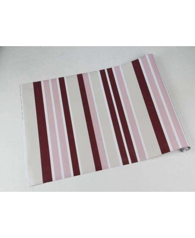 Papel de parede com listras em tons de bordo, rosa, bege e branco - Listrado 81