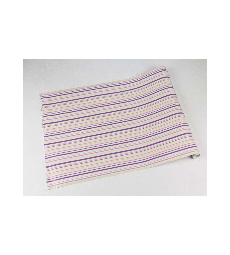 Papel de parede com listras em tons de verde, amarelo, roxo, rosa e branco - Listrado 90