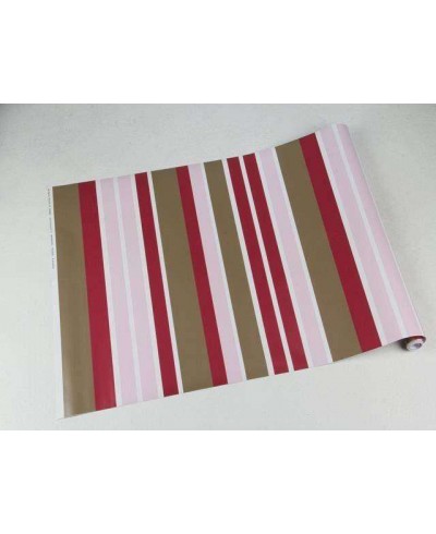 Papel de parede com listras em tons de marrom, rosa, vinho e branco - Listrado 97