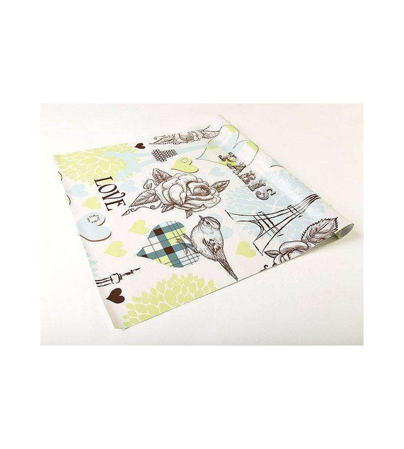 Papel de parede em tons claros, verde limão, azul e detalhes em preto e marrom escuro - Contemporâneo 19