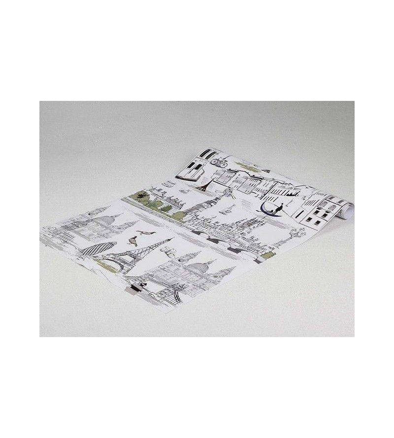 Papel de parede com fundo branco e detalhes em verde e preto - Contemporâneo 21