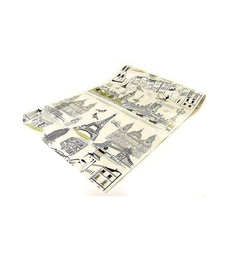 Papel de parede com fundo bege e detalhes em verde e preto - Contemporâneo 22