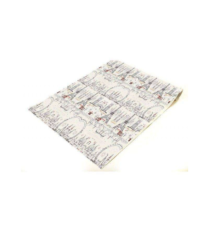 Papel de parede com fundo bege e detalhes da torre Eiffel em vermelho e preto - Contemporâneo 23