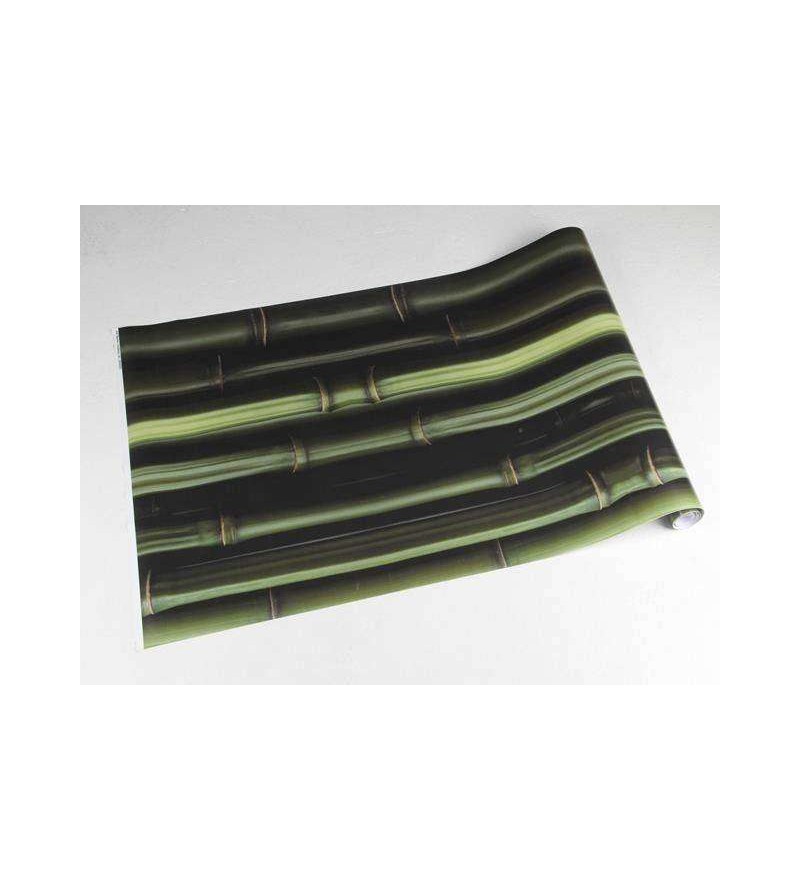 Papel de parede estilo madeira, modelo bambu em tons verde com fundo preto - Madeira 85
