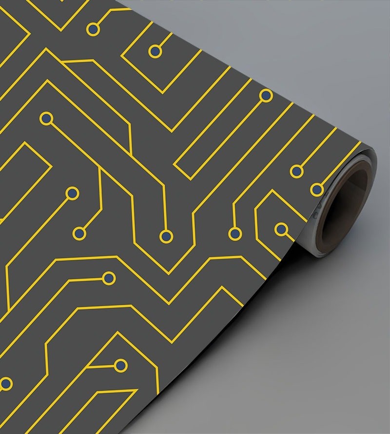 Papel de Parede Dark Gray Circuit