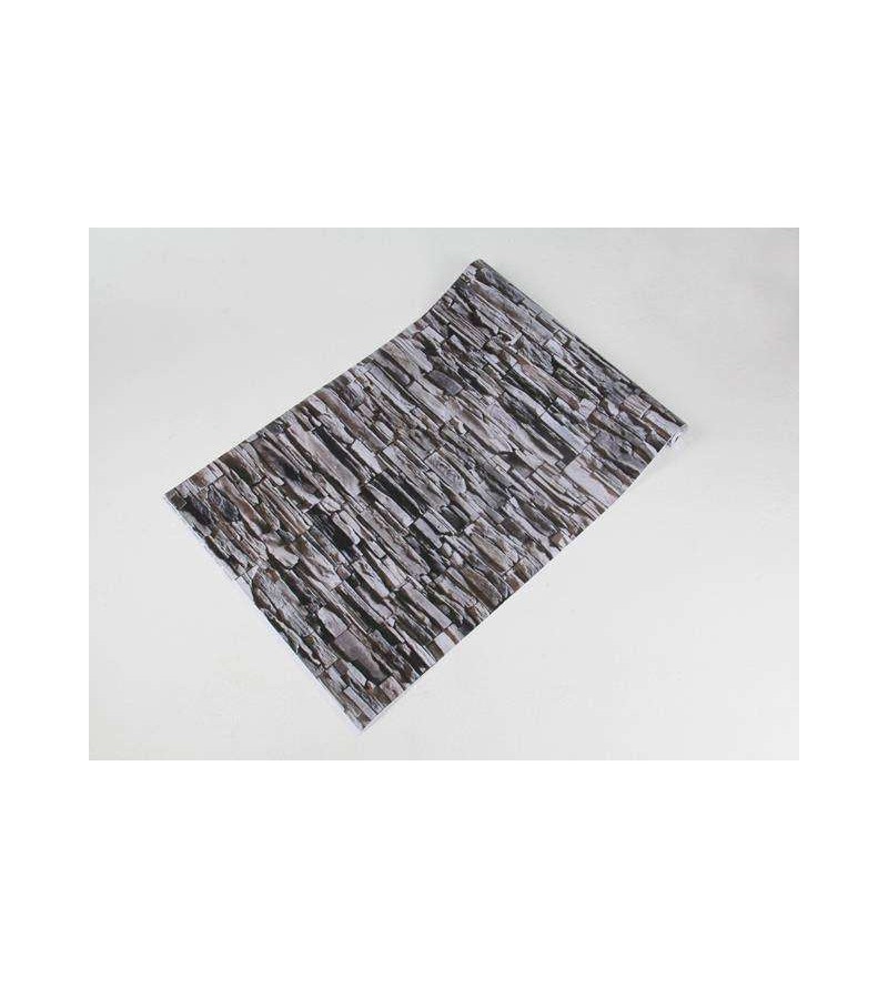 Papel de parede estilo pedra canjiquinha, com variados tons de cinza e detalhes na cor preta - Textura 37