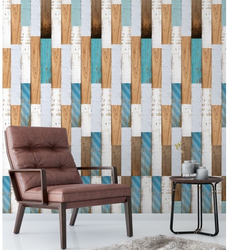 Papel De Parede Adesivo de Madeira Colorida
