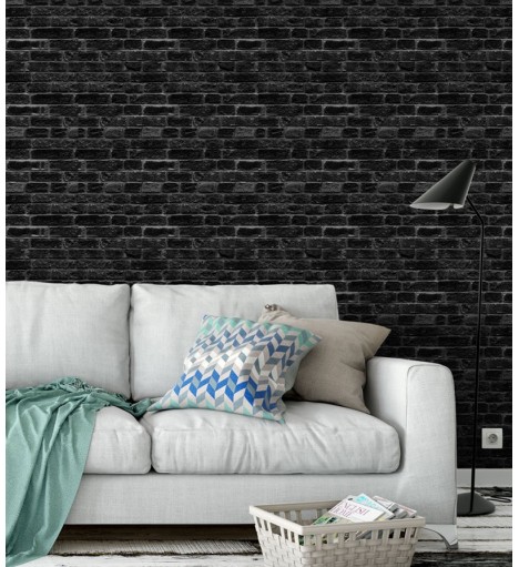 Papel De Parede Adesivo Tijolo A vista Preto