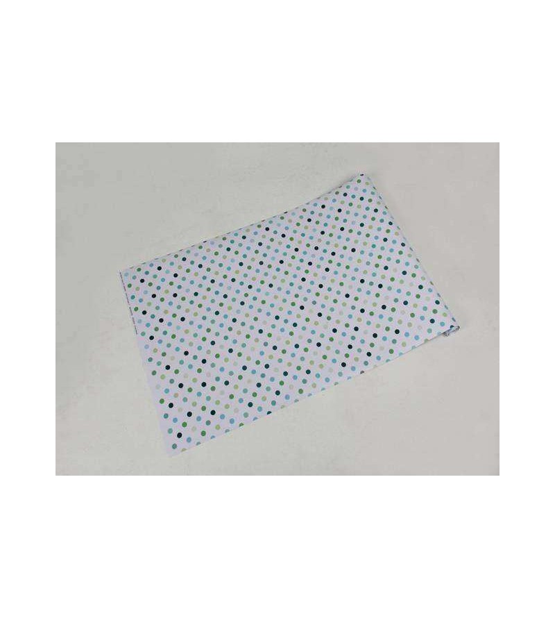 Papel de parede poá com fundo branco claro e desenhos em tons verde e azul - Poá 37