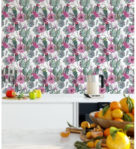Papel De Parede Adesivo Cactos com Flores