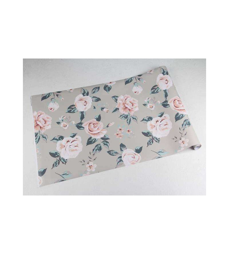 Papel de parede floral romântico rosa e azul fundo em tons cinza chumbo