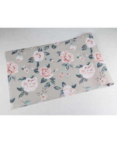 Papel de parede floral romântico rosa e azul fundo em tons cinza chumbo