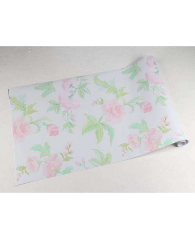 Papel de parede floral vintage verde e rosa com fundo azul Papel de parede floral vintage verde e rosa com fundo azul